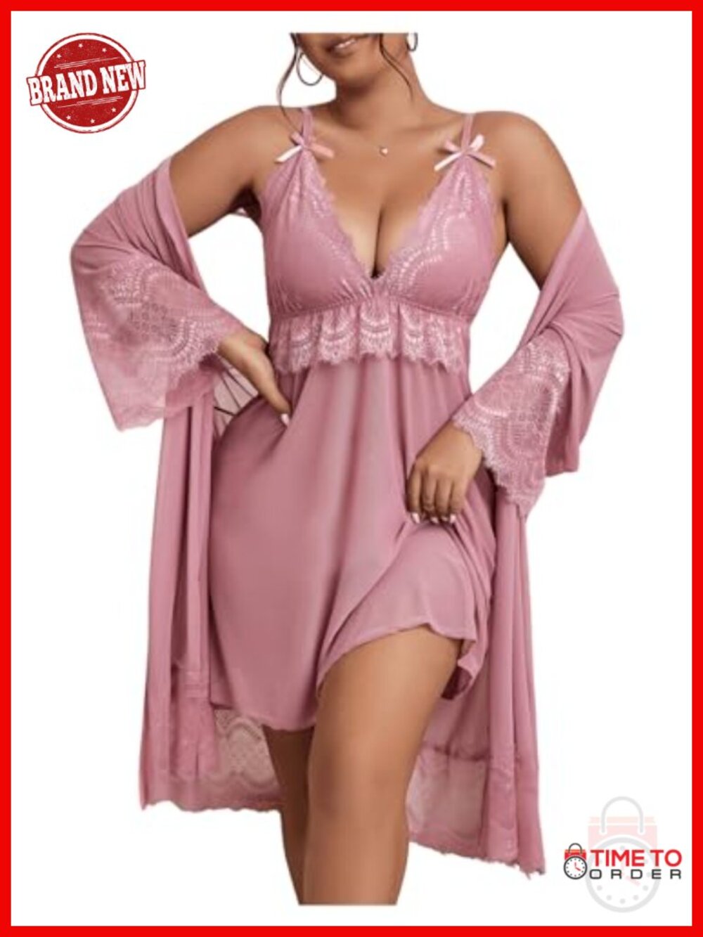 Plus Size Women's 2 Piece Silk Pajama Set Lace Cami and Robe Nightgown
